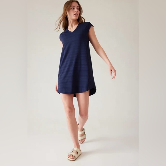 Athleta Pacifica Navy Blue V-Neck Dress Small - Picture 1 of 10